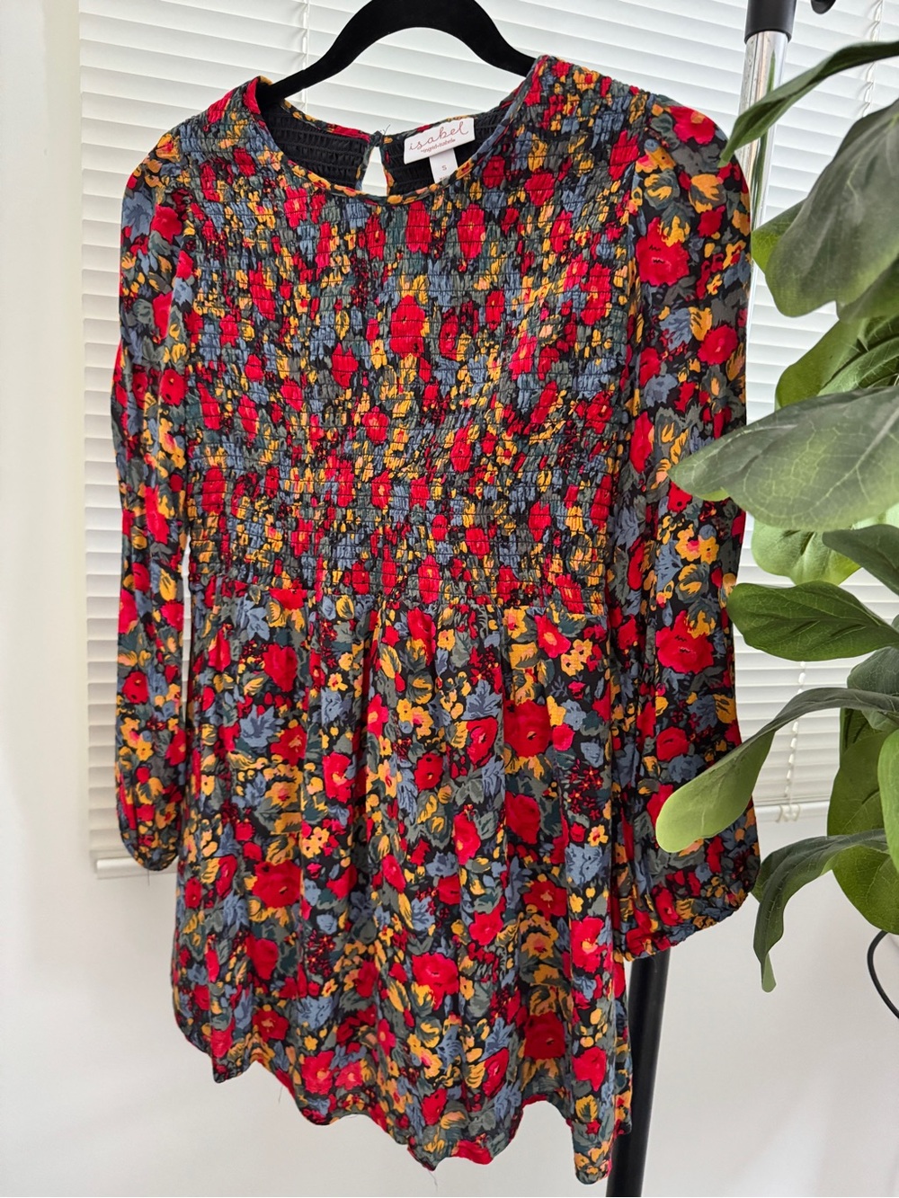 Ingrid & Isabel Red Floral Smocked marternity Tunic
